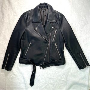 TopShop Faux Leather Biker Jacket in Black Size 8